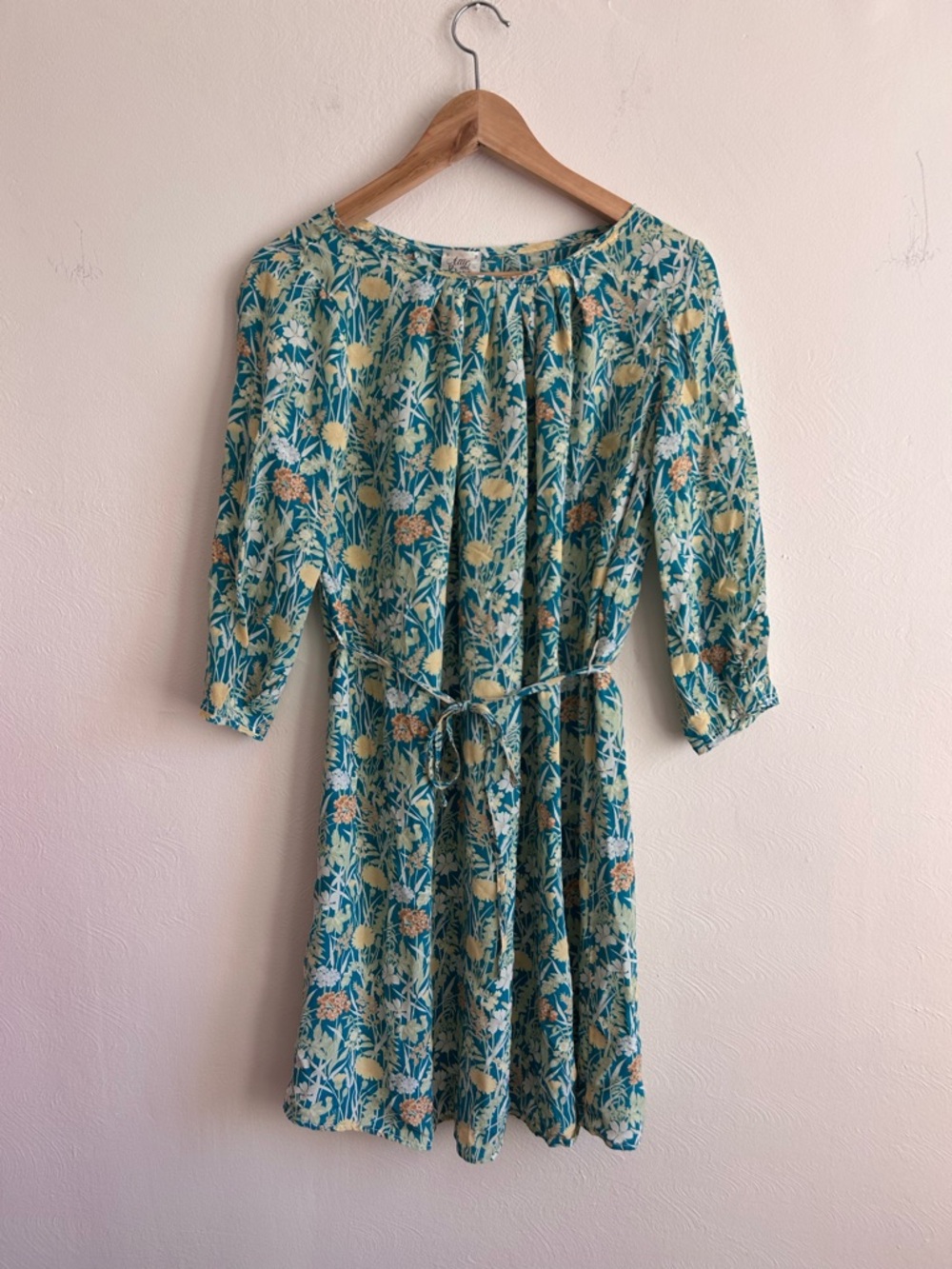 Attic and Barn 100% Silk Botanical Dress - Made in Italy - Teal Floral (S)